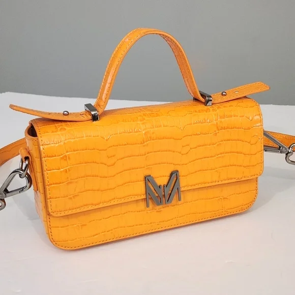 MARCELL VON BERLIN MAXI CROSSBODY BAG ORANGE CROC CROC EMBOSSED GLOSSY LEATHER - Picture 2 of 11